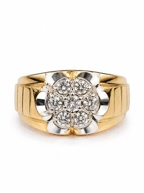 Solid 10K Two-Tone Gold Natural Diamond Cluster Ring Mens Unisex Size 10